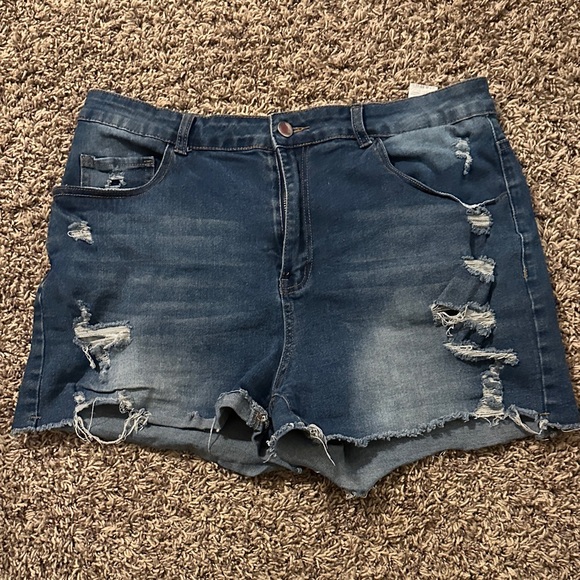SHEIN Dark Blue Distressed Jean Shorts - Picture 1 of 2